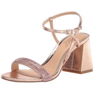 NWB: Jewel Badgley Mischka Earlene Rose Gold Dress Block‎ Heel Sandals 8.5 M
